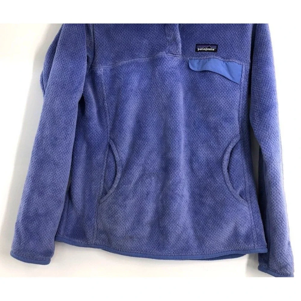 Patagonia Women M Re-Tool Snap-T Fleece Pullover Purple High Pile Western Biker - Picture 2 of 12